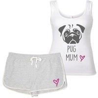 60 SECOND MAKEOVER Women's Pug Mum PJ's Pug Lounge Wear Grey & White | Size: Large