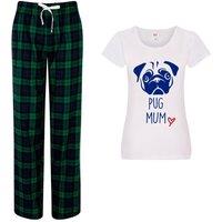 60 SECOND MAKEOVER Women's Pug Mum Pyjamas Tartan Trouser Bottoms Pyjama Dog Pyjamas in Green | Size: Small