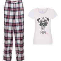 60 SECOND MAKEOVER Women's Pug Mum Pyjamas Tartan Trouser Bottoms Pyjama Dog Pyjamas in Pink | Size: XL