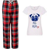 60 SECOND MAKEOVER Women's Pug Mum Pyjamas Tartan Trouser Bottoms Pyjama Dog Pyjamas in Red | Size: XL
