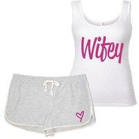 60 SECOND MAKEOVER Women's Wifey Pyjama Set PJ's Loungewear Lounge Wear Grey & White | Size: Large
