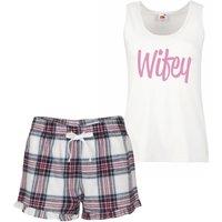 60 SECOND MAKEOVER Women's Wifey Tartan Frill Short Pyjama Set Red Blue or Green Blue in Pink | Size: Medium