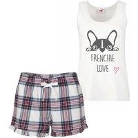 60 SECOND MAKEOVER Women's Frenchie Love Pyjamas Tartan Frill Short Pyjama Set Red Blue or Green Blue in Pink | Size: XL
