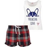 60 SECOND MAKEOVER Women's Frenchie Love Pyjamas Tartan Frill Short Pyjama Set Red Blue or Green Blue | Size: Medium