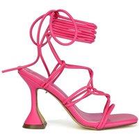XY London Women's 'Briar' Lace up Square Toe Sculptured Mid High Heels in Fuchsia | Size: 7