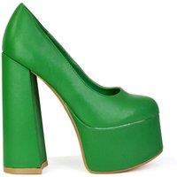 XY London Women's 'Kiwi' Chunky Block Super High Heel Statement Closed Toe Platform Court Shoes in Green | Size: 6