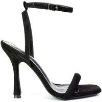 XY London Women's 'Greta' Strappy Square Toe Barely There Stiletto High Heels in Jet Black | Size: 4