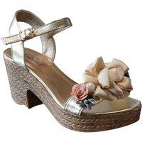 IVACHY Women's Floral & Pearl Espadrille Style Platform Wedge Party Sandals in Gold | Size: 4