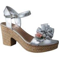 IVACHY Women's Floral & Pearl Espadrille Style Platform Wedge Party Sandals in Silver | Size: 7.5
