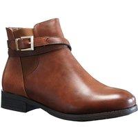 IVACHY Women's Fashion Faux Croc Buckle Deco Zip Closure Low Heel Ankle Boots in Tan | Size: 4