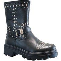 IVACHY Women's Black Studded Black buckle Chunky Zip Closure Ankle Boots | Size: 3