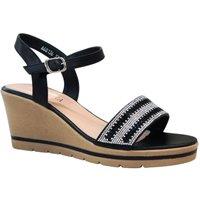 IVACHY Women's Shiny Sparkling Diamante with Buckle Closure Platform Wedge Sandals in Black | Size: 7.5
