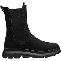 IVACHY Women's Faux Suede Elastic Chunky Platform Mid Calf Chelsea Ankle Boots in Black | Size: 7