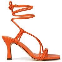 XY London Women's 'Callie' Lace Up Square Toe Mid High Heel Sandals in Orange | Size: 3