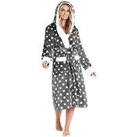 CityComfort Women's All Over Dots Fleece Dressing Gown in Charcoal | Size: Medium