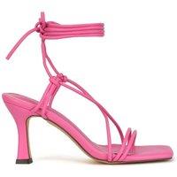 XY London Women's 'Callie' Lace Up Square Toe Mid High Heel Sandals in Fuchsia | Size: 3
