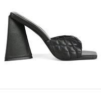 XY London Women's 'Maylin' Quilted Square Toe Sculptured Flared High Heels in Black | Size: 6