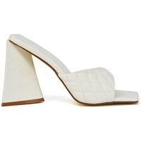 XY London Women's 'Maylin' Quilted Square Toe Sculptured Flared High Heels in White | Size: 3