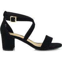 XY London Women's 'Jordyn' Cross Over Buckle Strap Chunky Low Block Heels in Jet Black | Size: 5