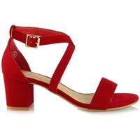 XY London Women's 'Jordyn' Cross Over Buckle Strap Chunky Low Block Heels in Red | Size: 3