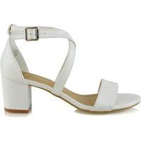 XY London Women's 'Jordyn' Cross Over Buckle Strap Chunky Low Block Heels in White | Size: 8