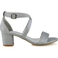 XY London Women's 'Jordyn' Cross Over Buckle Strap Chunky Low Block Heels in Silver | Size: 8
