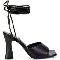 XY London Women's 'Flora' Strappy Lace Up Block High Heels With a Square Toe in Black | Size: 3