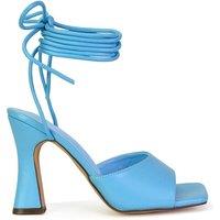 XY London Women's 'Flora' Strappy Lace Up Block High Heels With a Square Toe in Blue | Size: 4