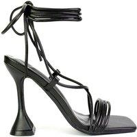 XY London Women's 'Axel' Strappy Lace Up Square Toe Block Sculptured Heels in Black | Size: 3