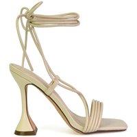 XY London Women's 'Axel' Strappy Lace Up Square Toe Block Sculptured Heels in Nude | Size: 6