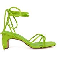 XY London Women's 'Atlas' Lace Up Strappy Thin Mid Block Heel Square Toe Sandals in Green | Size: 5