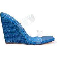 XY London Women's 'Shea' Perspex Strappy Espadrilles Wedge Heel Sandals in Blue | Size: 4