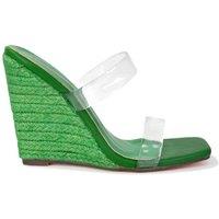 XY London Women's 'Shea' Perspex Strappy Espadrilles Wedge Heel Sandals in Green | Size: 4