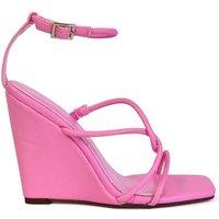 XY London Women's 'Danica' Ankle Strap Square Toe Wedge Heel Sandals in Pink | Size: 6