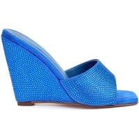 XY London Women's 'Peggie' Slip On Wedge Heel Rhinestones Slip On Mules in Blue | Size: 4
