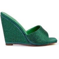 XY London Women's 'Peggie' Slip On Wedge Heel Rhinestones Slip On Mules in Green | Size: 4