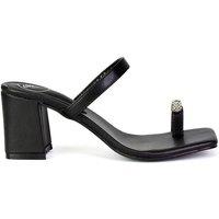 XY London Women's 'Daiquiri' Double Strap Square Toe Ring Block Heel Sandals in Black | Size: 4