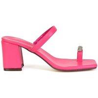 XY London Women's 'Daiquiri' Double Strap Square Toe Ring Block Heel Sandals in Fuchsia | Size: 4