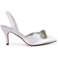 XY London Women's 'Marinah' Slingback Diamante Bow Low Heel Court Shoes in White | Size: 5