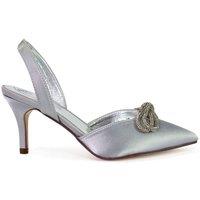 XY London Women's 'Marinah' Slingback Diamante Bow Low Heel Court Shoes in Silver | Size: 3