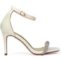 XY London Women's 'Peyton' Diamante Strappy Party Square Toe Mid High Heel Stiletto Sandals in Ivory | Size: 7