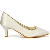 XY London Women's 'Gwyneth' Pointed Toe Mid Stiletto Kitten Heel Court Shoes in Ivory | Size: 7