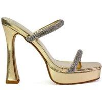 XY London Women's 'Verony' Diamante Straps Platform Heeled Mule Sandals in Metallic Gold | Size: 6