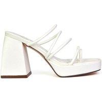 XY London Women's 'Colt' Strappy Square Toe High Block Heel Platform Mule Sandals in White | Size: 5