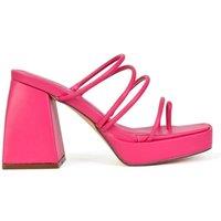 XY London Women's 'Colt' Strappy Square Toe High Block Heel Platform Mule Sandals in Fuchsia | Size: 3