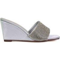 XY London Women's 'Eliza' Slip On Mule Diamante Sandal Wedge Heels With Square Toe in Silver | Size: 4