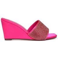 XY London Women's 'Eliza' Slip On Mule Diamante Sandal Wedge Heels With Square Toe in Fuchsia | Size: 6