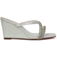 XY London Women's 'Kinsley' Diamante Strappy Square Toe Sandal Wedge Heels in Silver | Size: 6