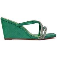 XY London Women's 'Kinsley' Diamante Strappy Square Toe Sandal Wedge Heels in Green | Size: 4