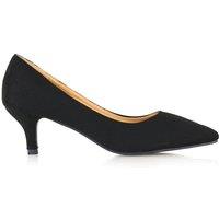 XY London Women's 'Cali' Pointed Toe Low Kitten Heel Court Shoes Elegant Stiletto Pumps in Jet Black | Size: 8
